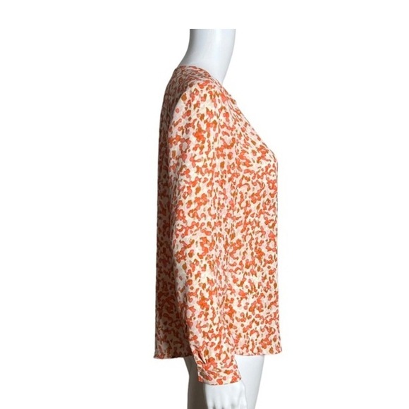 Talbots Woman 3X Orange Abstract Floral Pintuck Split Neck Blouse Long Sleeve - Picture 5 of 16